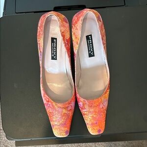 Proxy Women's Vintage Vibrant Orange and Pink Floral Heels